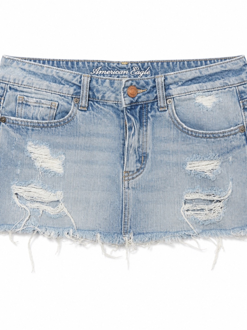 American Eagle Outfitters Light Blue Distressed Denim Mini Skirt